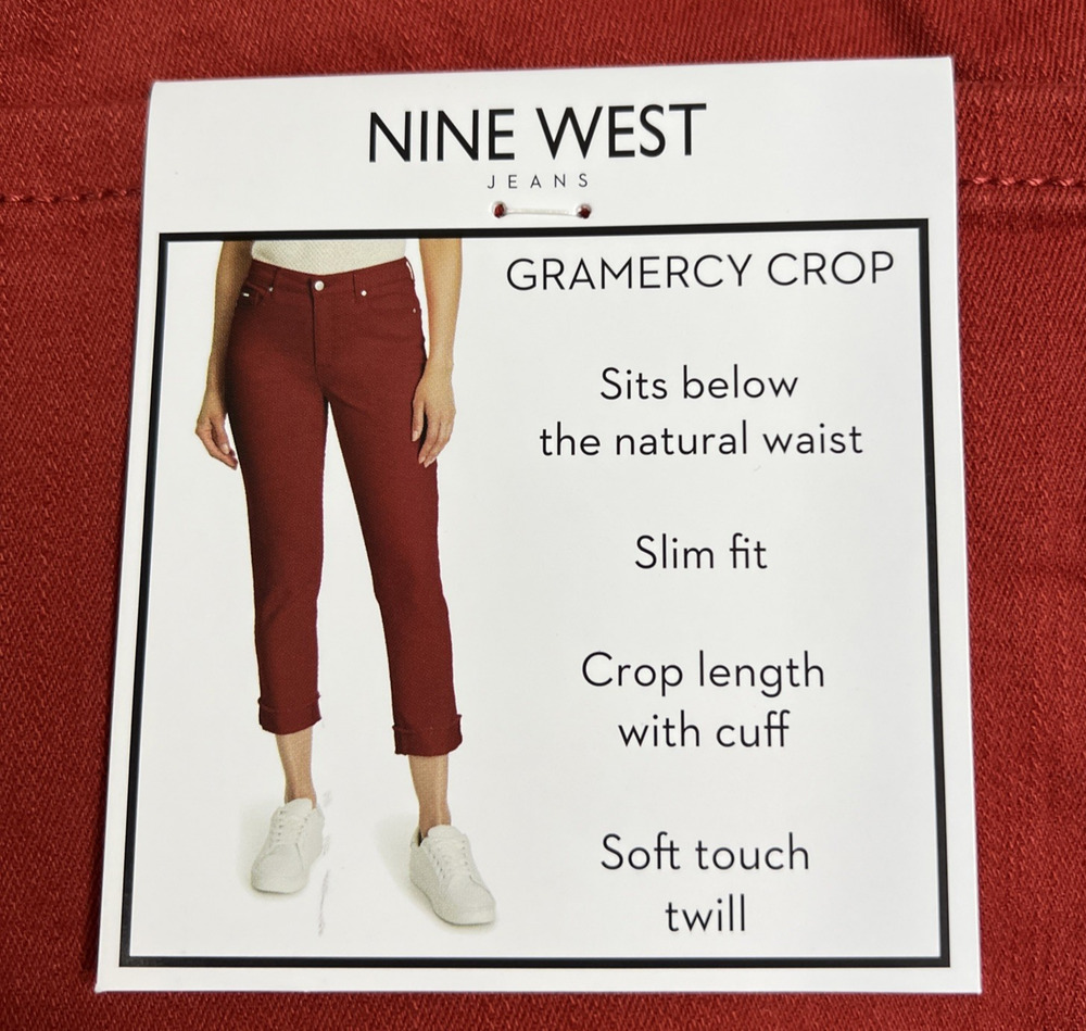 Nine West Capri Women's 16 Red Rust Gramercy Crop 25" Pant Stretch Cuffed NEW